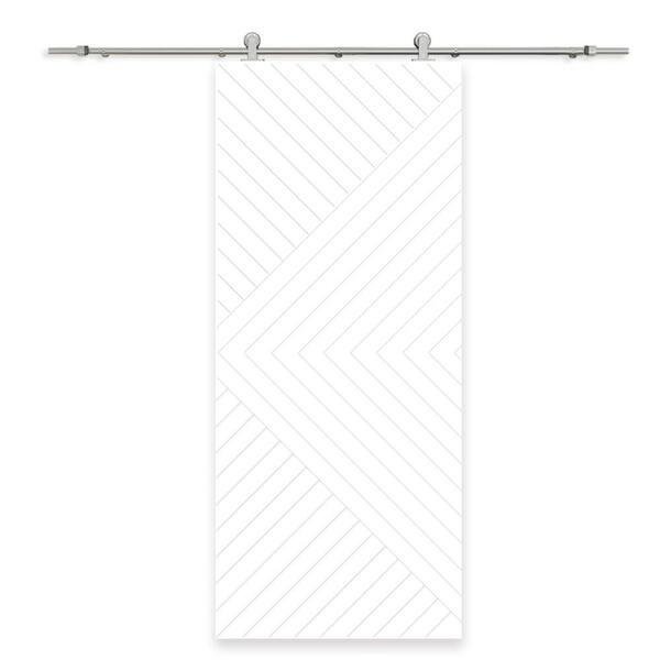 CALHOME Chevron Arrow 38 in. x 96 in. Fully Assembled White Stained MDF Modern Sliding Barn Door with Hardware Kit
