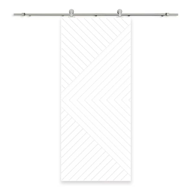 CALHOME Chevron Arrow 28 in. x 84 in. Fully Assembled White Painted MDF Modern Sliding Barn Door with Hardware Kit