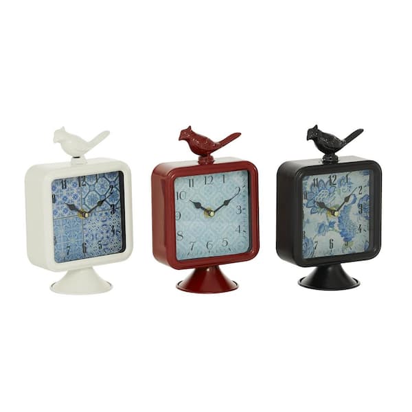 Multi Colored Vintage Metal Analog Clock (Set of 3)