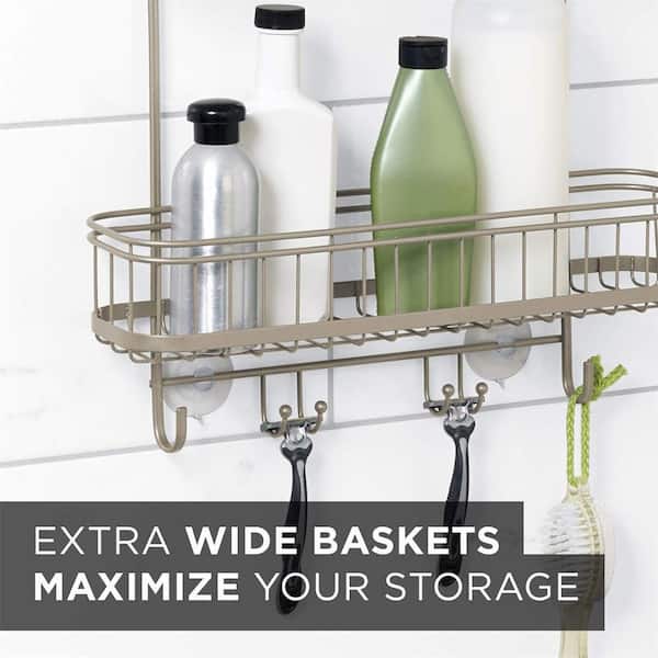 Dracelo Satin Extra Wide Stainless Steel Bath/Shower Over Door Caddy, Hanging Storage Organizer 2-Tier Rack with Hook and Basket