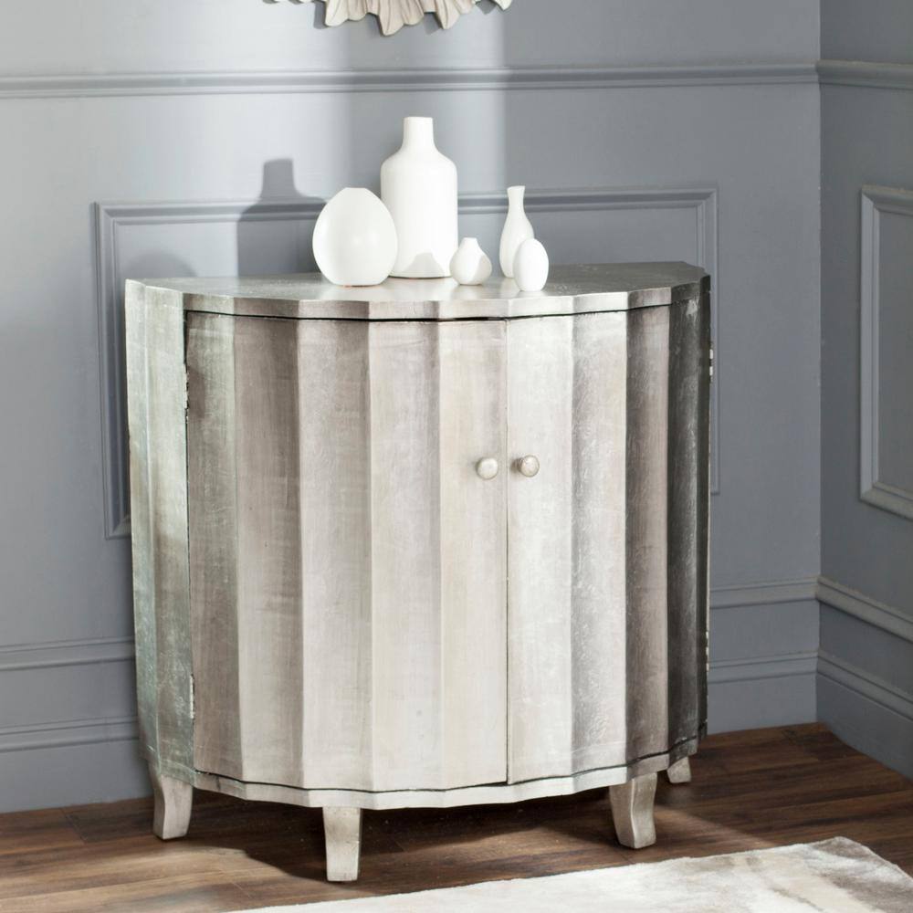 Silver Fluted Hollywood Glam Curved Accent Cabinet