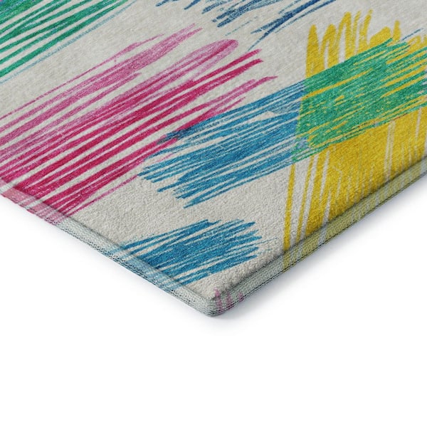 Mayfield Premium Machine Washable Abstract AMF1696 White 3 ft. x 5 ft. Area Rug