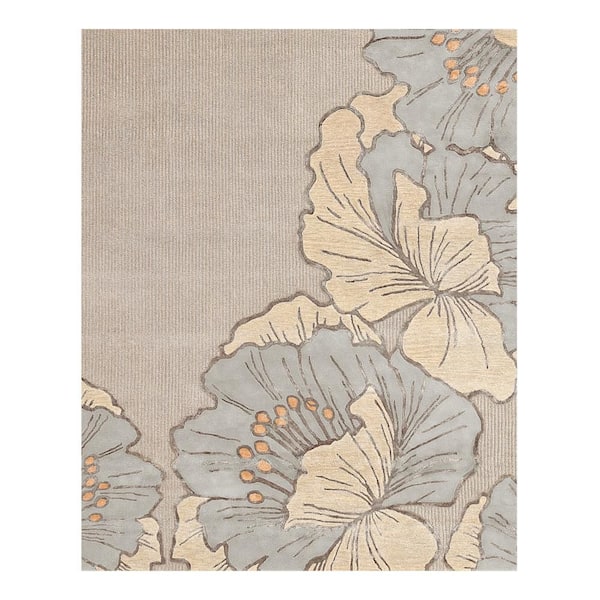 Flora Grandeur Bloom Handcrafted Wool Area Rug Taupe 8 ft. x 10 ft.