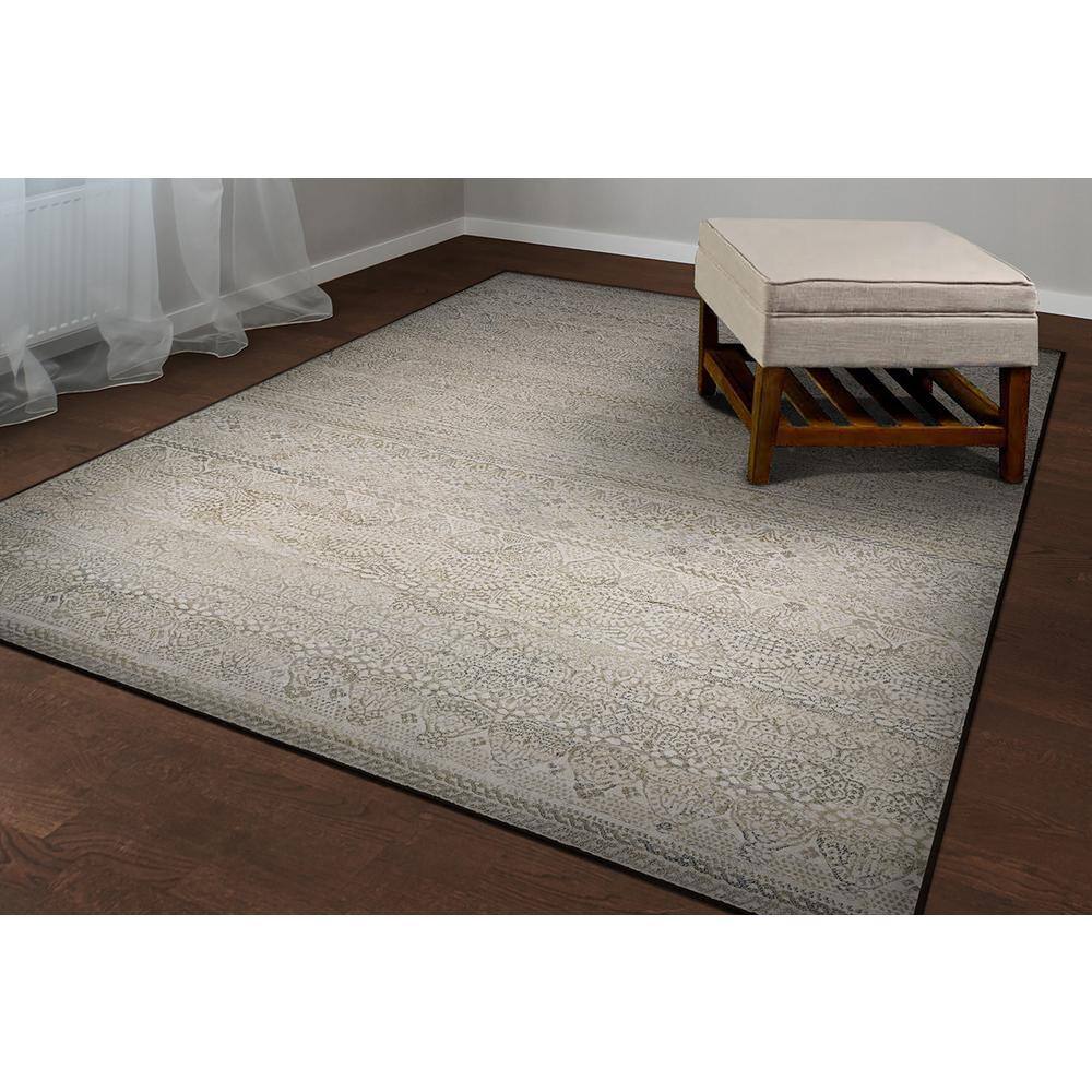 Ivory and Light Grey Floral Synthetic Runner Rug, 2'7" x 7'10"