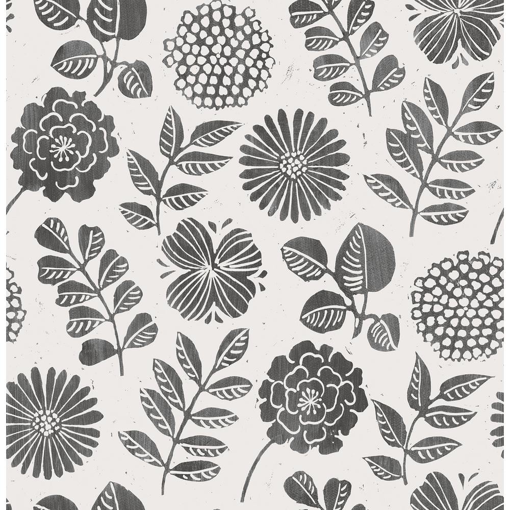 A-Street Prints Inge Black Floral Block Print Paper Glossy Non-Pasted  Wallpaper Roll 4066-26534 - The Home Depot