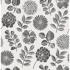Inge Black Floral Block Print Paper Glossy Non-Pasted Wallpaper Roll