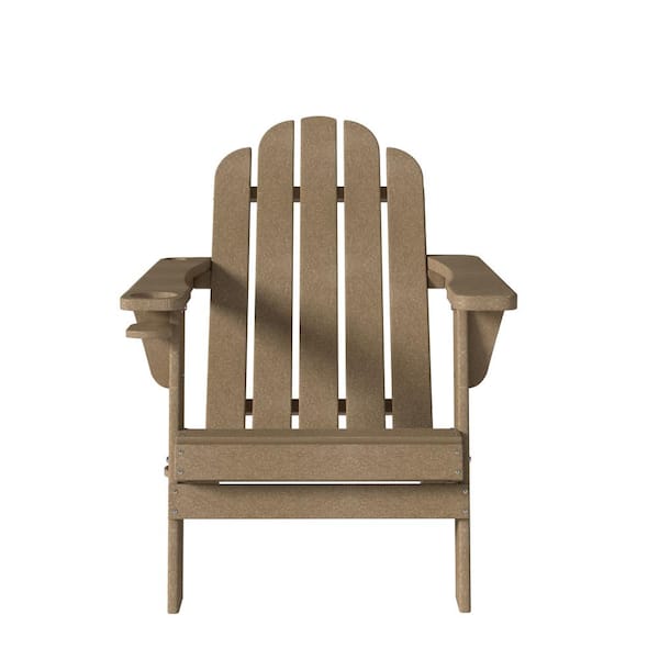 Kadehome Outdoor Brown Plastic Patio Adirondack Chair with Cup Holder and Umbrella Holder (Set of 1)