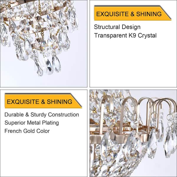 FEKZO 7-Light Gold Crystal Chandelier for Living Room, Dining Room
