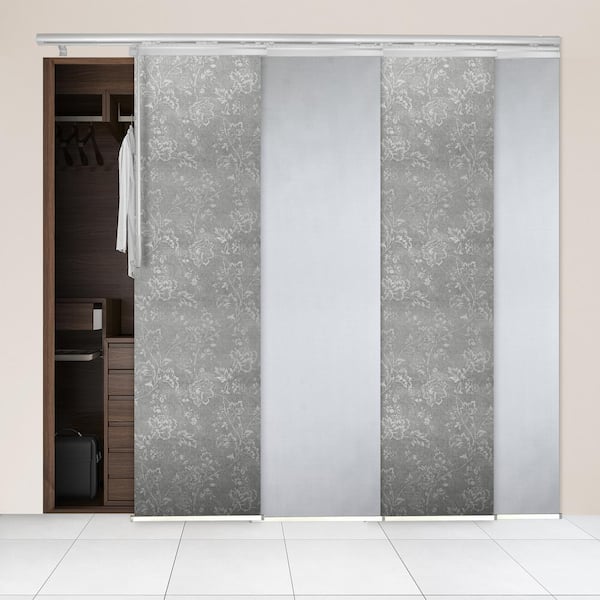 EMOH Etched Stone 48 in. - 88 in. W x 94 in. L Adjustable 4- Panel White Single Rail Panel Track with 23.5 in. Slates