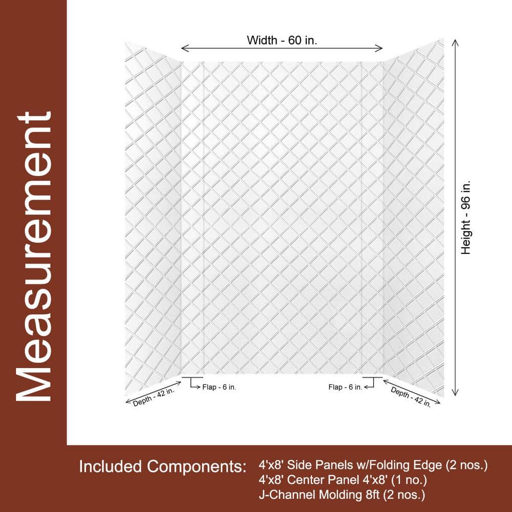 Gloss White Argyle Tile Shower Wall Panels Set