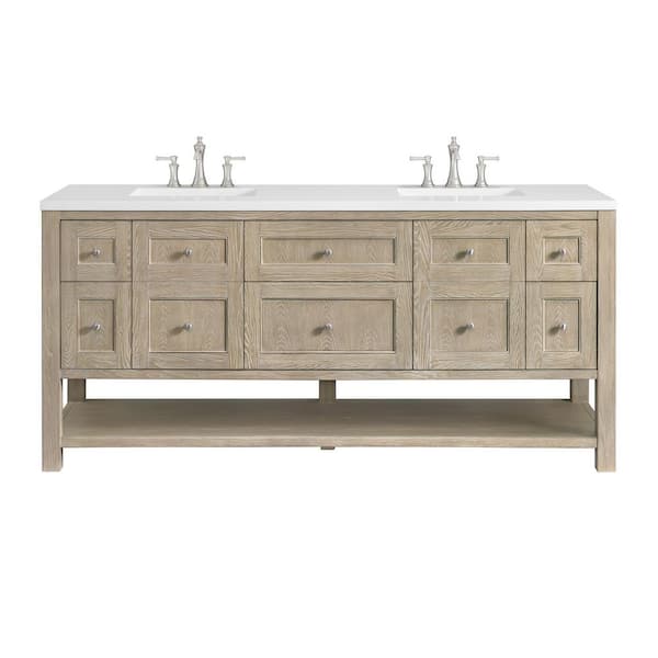 James Martin Vanities Breckenridge 72.0 in. W x 23.5 in. D x 34.18 in. H Double Bathroom Vanity in Whitewashed Oak with White Zeus Quartz Top