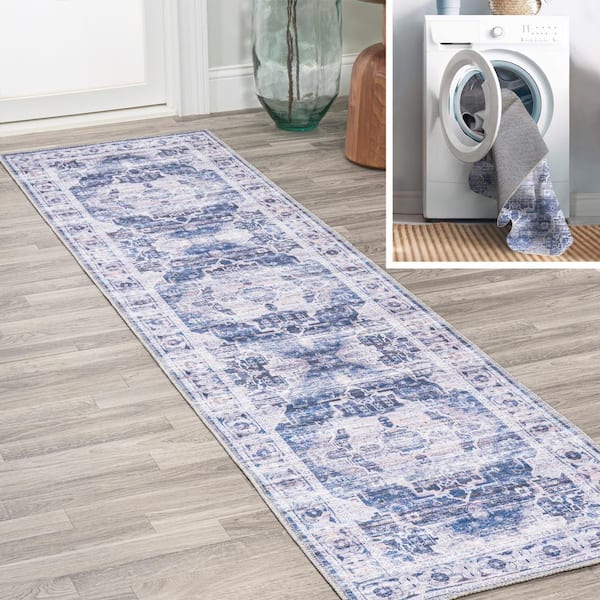 JONATHAN Y Alanya Ornate Medallion Washable Navy/Cream 2 ft. x 10 ft. Runner Rug
