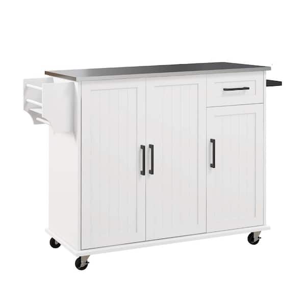 Costway White Metal Base with Plastic Metal Top Rolling Kitchen Cart (17-in x 13.5-in x 30-in)