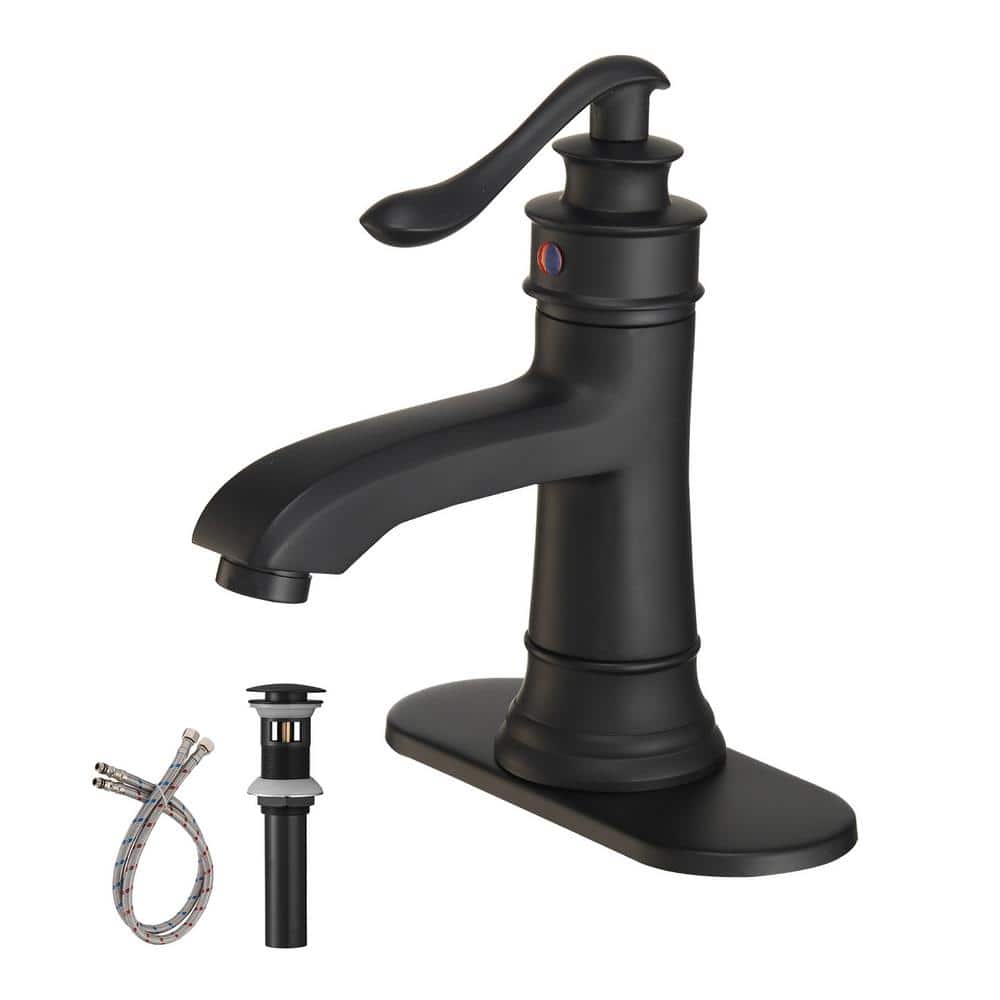Matte Black Single Handle Bathroom Faucet with Drain Assembly