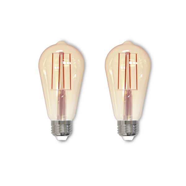 Bulbrite 60 - Watt Equivalent ST18 Dimmable Medium Screw Decorative LED Light Bulb Amber Light 2100K, 2 Pack