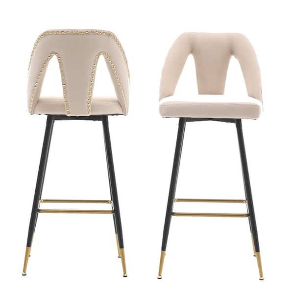 STICKON 40.8 in. H Beige Low Back Metal Frame Bar Stool with Velvet Seat (Set of 2)