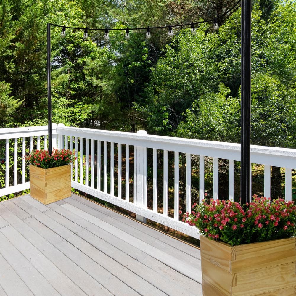 Natural Wood Square Outdoor Planter with Pole Support