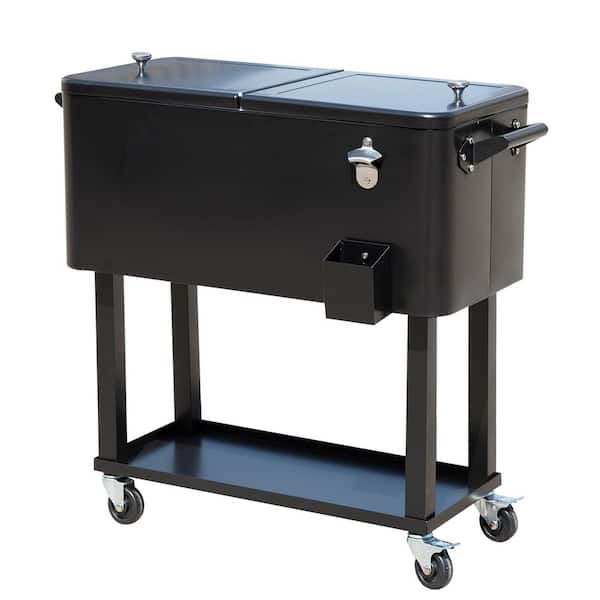 80 qt. Rolling Cooler Ice Chest on Wheels Outdoor Party Drink Cooler Cart Black