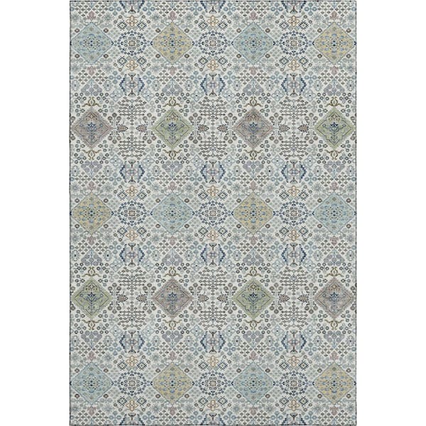 Mayfield Premium Machine Washable Abstract AMF2440 Ivory 5 ft. x 7 ft. 6 in. Area Rug