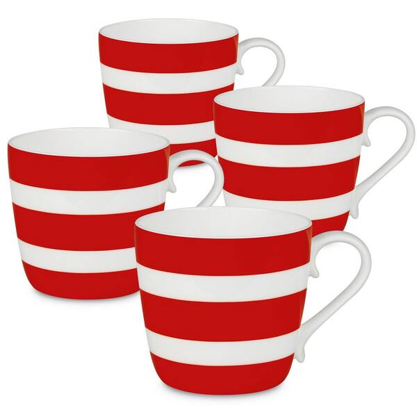 Unbranded Konitz 4-Piece Polka Stripes Strawberry Bone China Mug Set