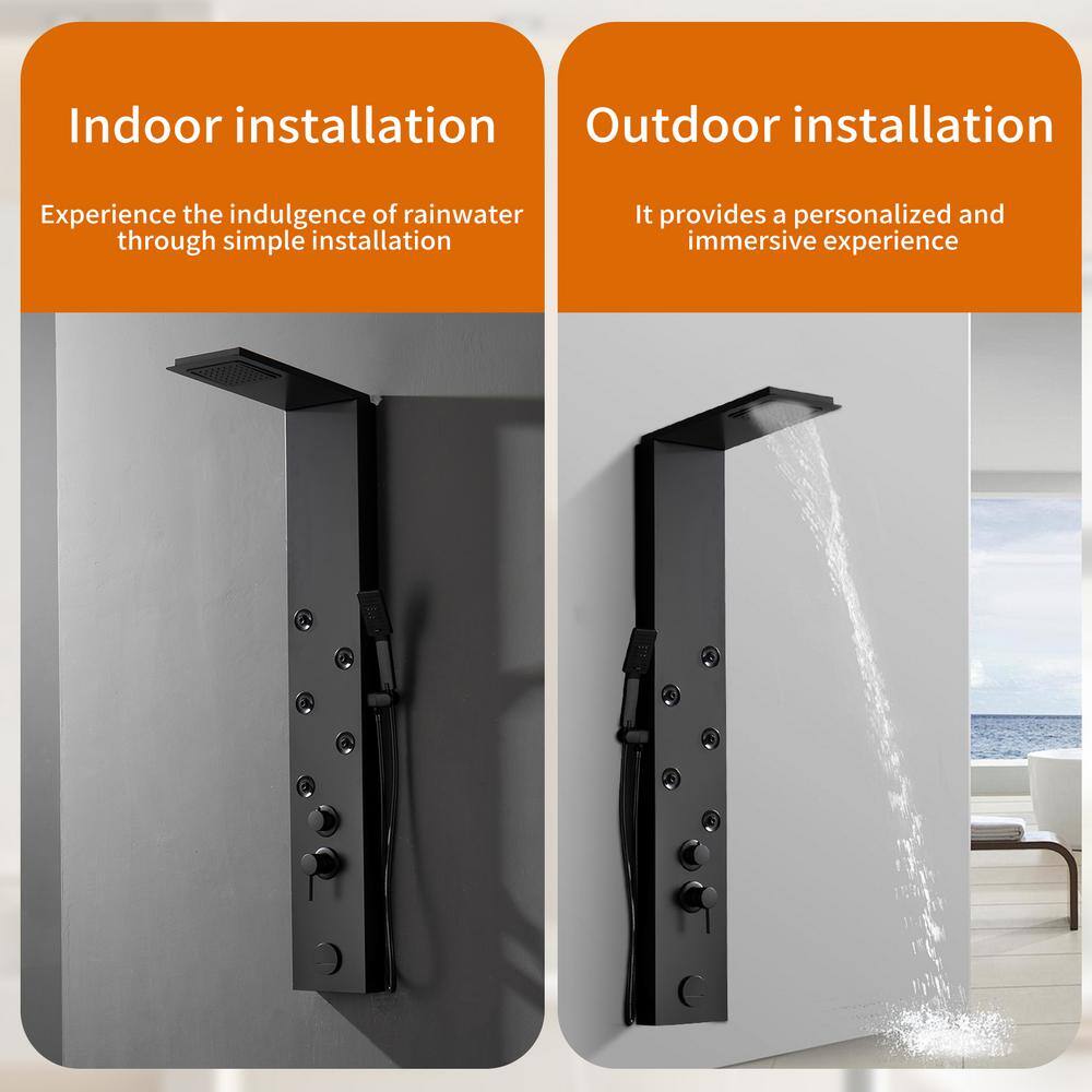 Matte Black Metal 4-Jet Rainfall Shower Panel System