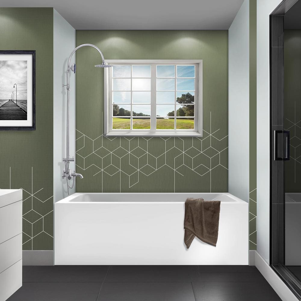 White Acrylic Rectangular Alcove Soaking Bathtub, 60" x 36"