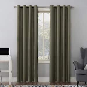 Duran Olive Green Polyester Solid 50 in. W x 63 in. L Noise Cancelling Grommet Blackout Curtain (Single Panel)