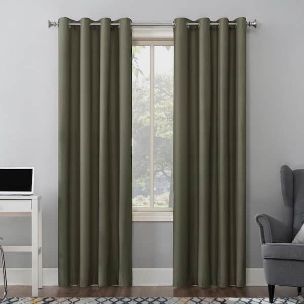Sun Zero Duran Olive Green Polyester Solid 50 in. W x 63 in. L Noise Cancelling Grommet Blackout Curtain (Single Panel)
