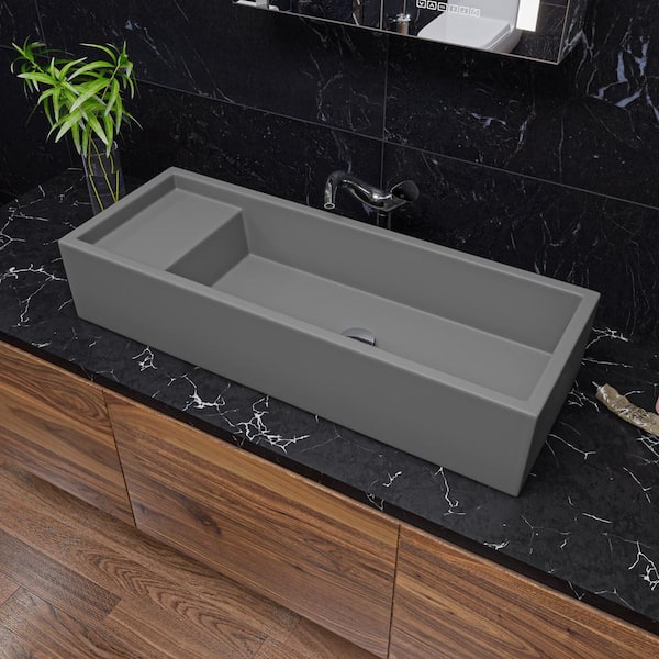 ALFI BRAND 39 in. Trough Vessel Bathroom Sink in Gray Matte Fireclay