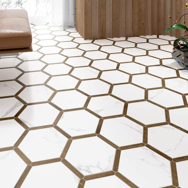 Marwood Panal Calacatta with Oak Picket 8-5/8 in. x 9-7/8 in. Porcelain Floor and Wall Tile (8.06 sq. ft./Case)