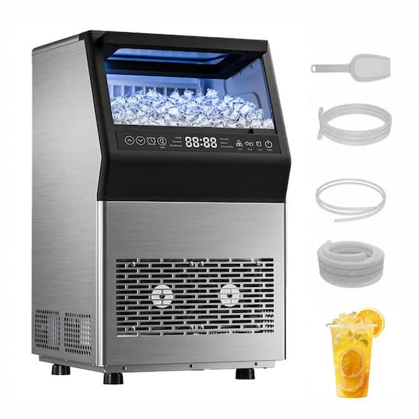 14.17 in. 80 lb./24H Full Size Cubes Freestanding/Built-In Ice Maker in Stainless Steel with Dual Water Supply Options