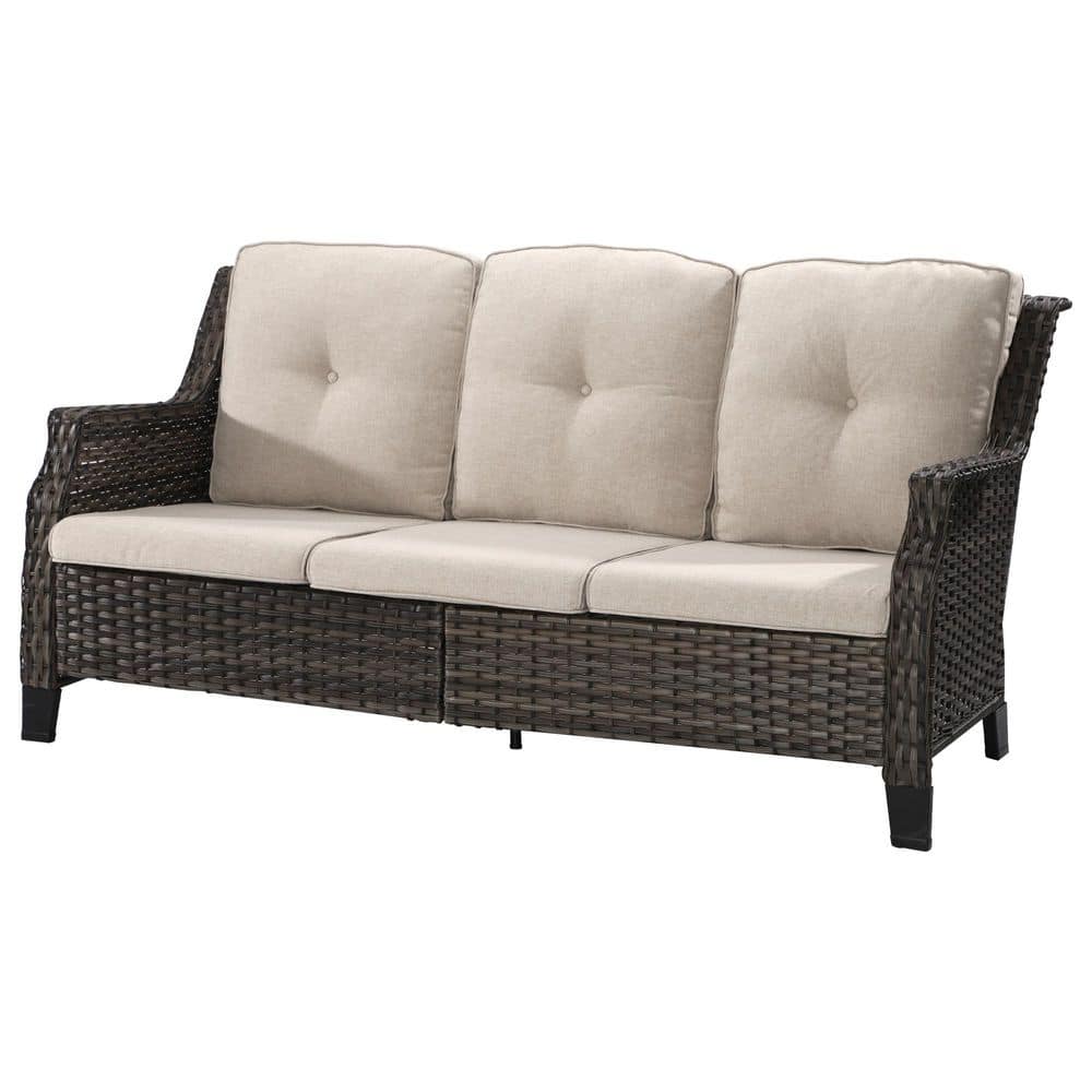 3-Seat Wicker Outdoor Patio Sofa, Couch with Beige Cushions price history on PriceWatchPro