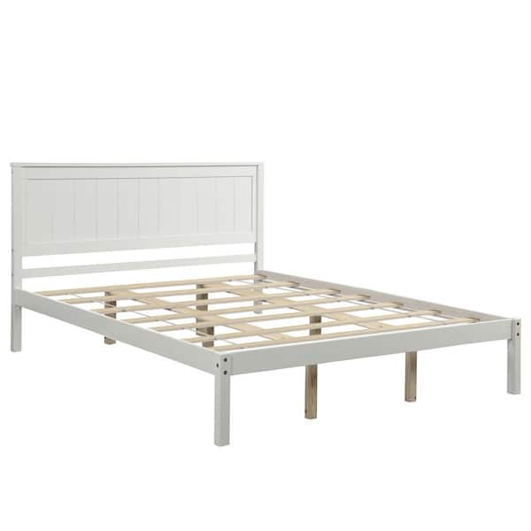 White Queen Platform Bed Frame With, Bed Frame And Headboard Queen White