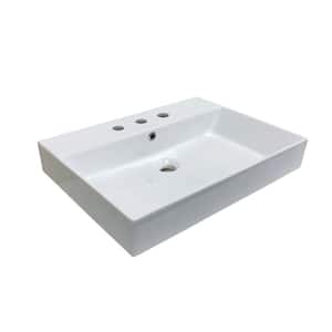 Energy 60 Wall Mount / Vessel Bathroom Sink in Ceramic White with 3 Faucet Holes