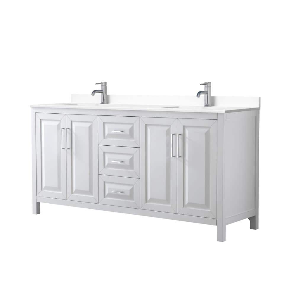 White Double Freestanding Bathroom Vanity with Marble Top