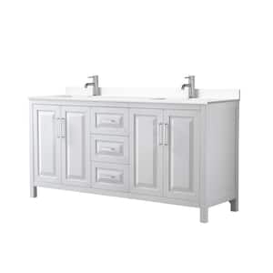 Daria 72in.Wx22 in.D Double Vanity in White with Cultured Marble Vanity Top in White with White Basins