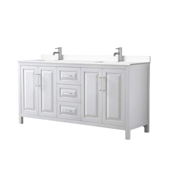 Wyndham Collection Daria 72in.Wx22 in.D Double Vanity in White with Cultured Marble Vanity Top in White with White Basins
