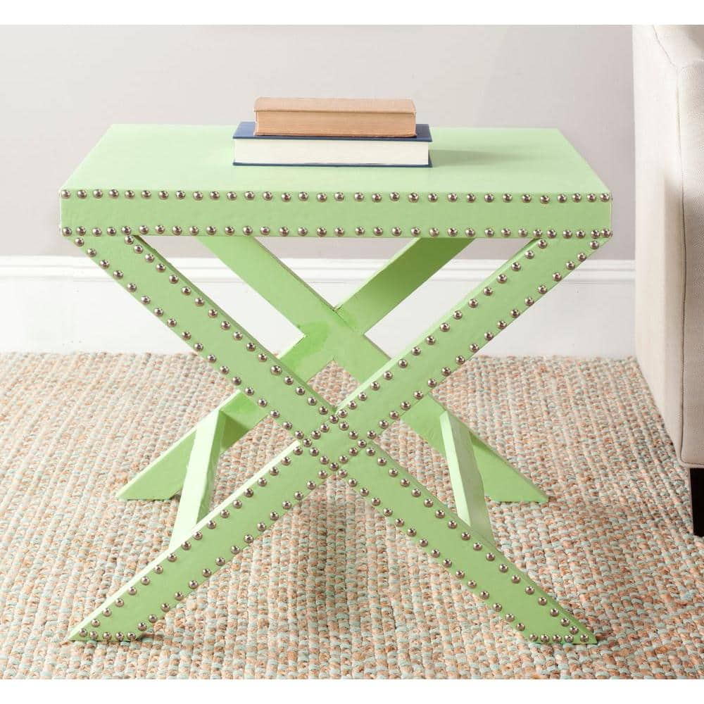 Jeanine Light Green Wood and Metal X-Base Accent Table