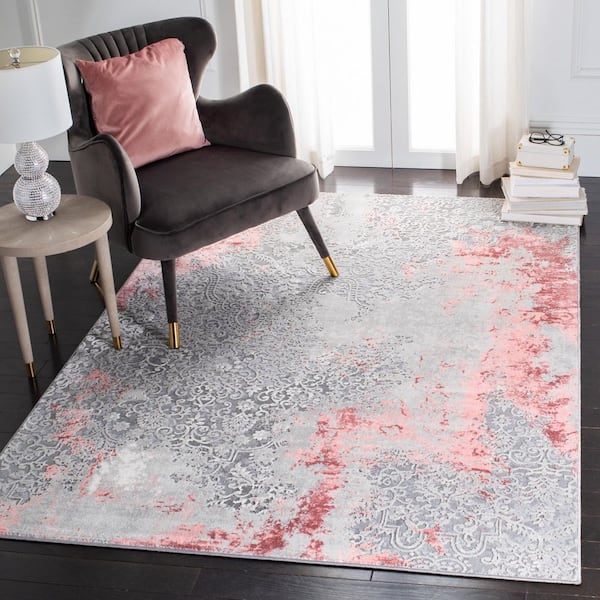 Meadow 5 ft. x 8 ft. Light Gray/Pink Marble Paisley Area Rug