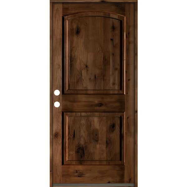 Krosswood Doors 30 in. x 80 in. Rustic Knotty Alder Arch Top Provincial Stain Right-Hand Inswing Wood Single Prehung Front Door