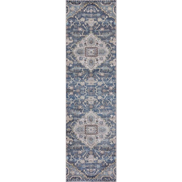 Home Decorators Collection Talya Blue 2 ft. x 7 ft. Medallion Runner Rug