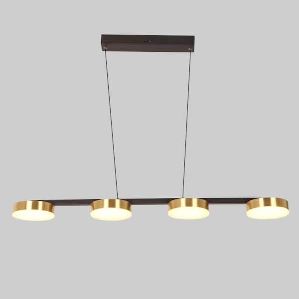 JC TOPA 40-Watt 4-Light LED Brass Modern Pendant Lamp Acrylic Chandelier Light for Living Room Dining Room Bedroom Restaurant