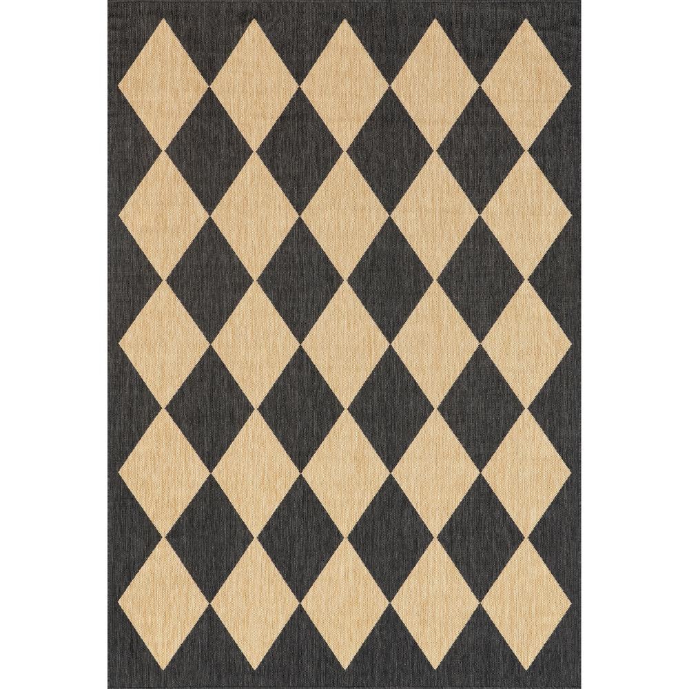 Sabina Dark Gray and Beige Synthetic Diamond Trellis 8' x 10' Area Rug