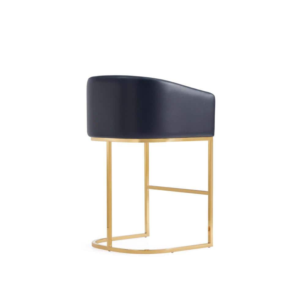Black Leather and Gold Metal Counter Height Barstools, Set of 2
