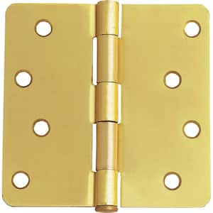 4 in. x 1/4 in. Radius Satin Brass Door Hinge Value Pack (10 per Pack)
