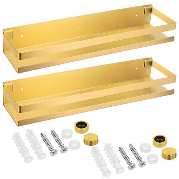 15.8 in. x 4 in. Stainless Steel Wall Mounted Floating Shelves for Bathroom Kitchen Living Room, Gold (2-Pack)