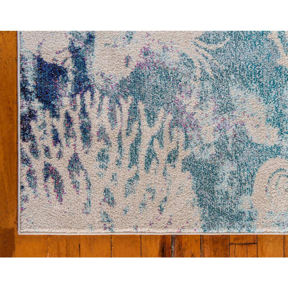 Light Blue Coastal Coral Pattern Synthetic Area Rug, 8' x 10'