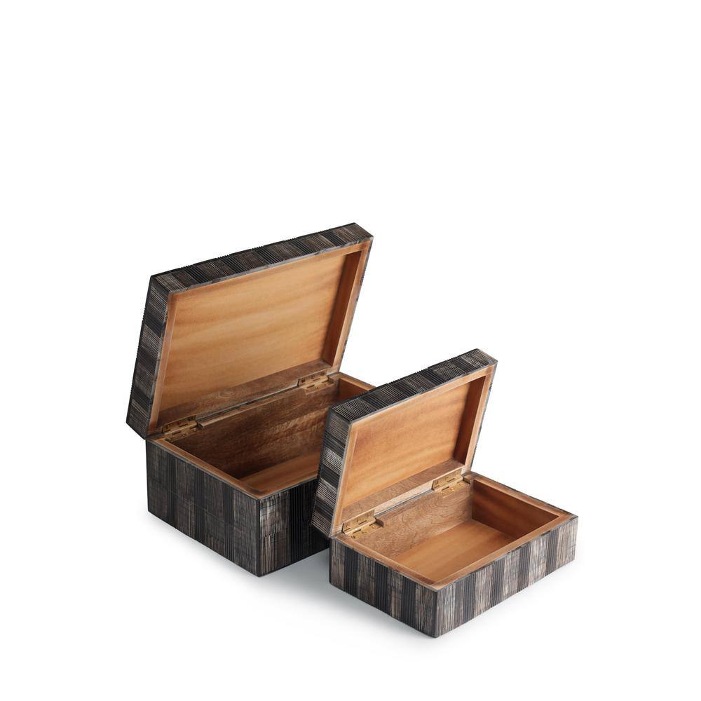 Madison Rustic Brown and Black Wood Lidded Decorative Boxes, Set of 2