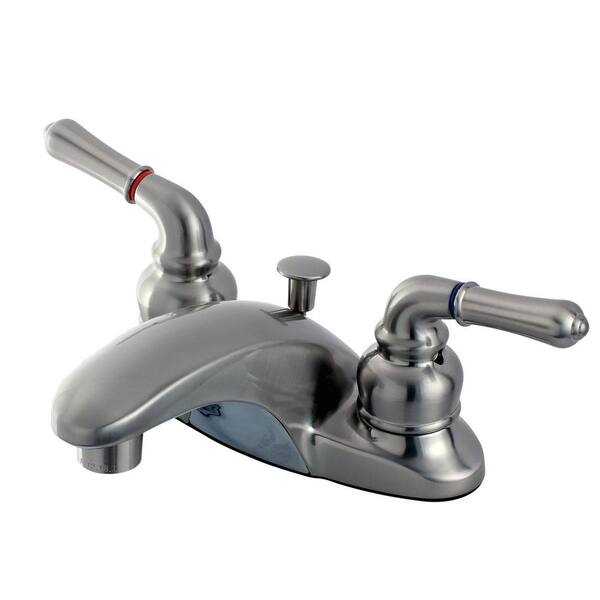 Kingston Brass Magellan 4 in. Centerset 2-Handle Bathroom Faucet with Plastic Pop-Up in Brushed Nickel