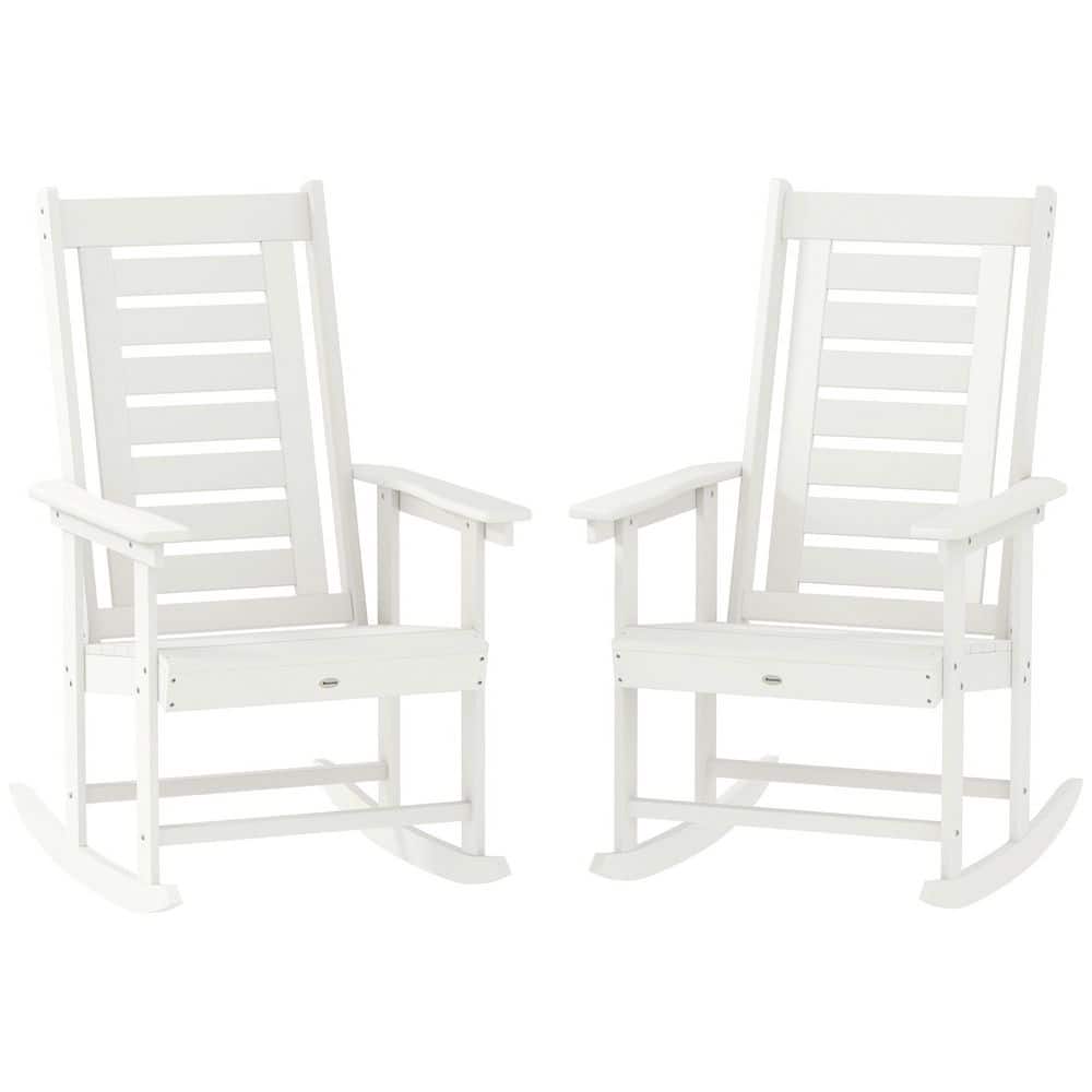 White Plastic Outdoor Rocking Chair 2-Chair Set